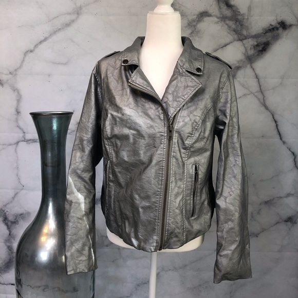 torrid Jackets & Blazers - Silver Faux Leather Moto Jacket Size 18